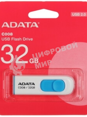Флешка USB ADATA C008 (AC008-32G-RWE), 32Gb, USB 2.0, R/W 15/5, белый/синий