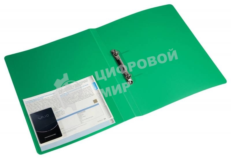 Папка на 2-х кольцах Бюрократ -0812/2RGRN A4, пластик, 0.8мм корешок 40мм, внутренний и торцевой карман, зеленый