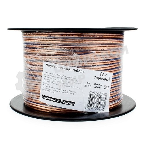 Акустический кабель Cablexpert CC-TC2x1,5-50M, прозрачный,  50 м, на катушке