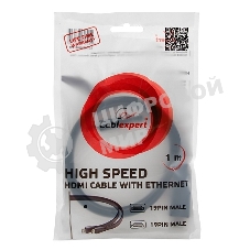 Кабель Cablexpert HDMI CC-HDMI490-15, 19M/19M, v2.0, медь, позол.разъемы, экран, плоский кабель, 1м, черный, пакет