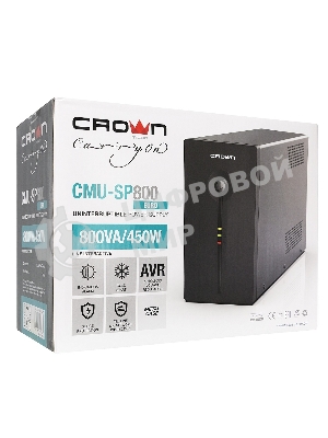 Источник бесперебойного питания CROWN ИБП CMU-SP800EURO 800VA, металл,1x12V/9AH, розетки 3*EURO+1*IEC bybas CM000001492