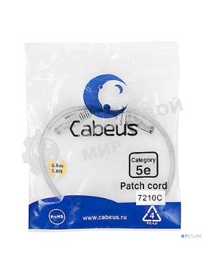Шнур коммутационный Cabeus, Cat.5e, неэкр., U/UTP, RJ45/RJ45, PVC, AWG24, 0.5м, серый