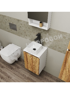 Комплект для ванной, 4 предмета (Тумба Bau Dream Blackwood 40, раковина BAU Mini 24х24, смеситель для раковины высокий Hotel Black, черный, выпуск клик клак, черный)