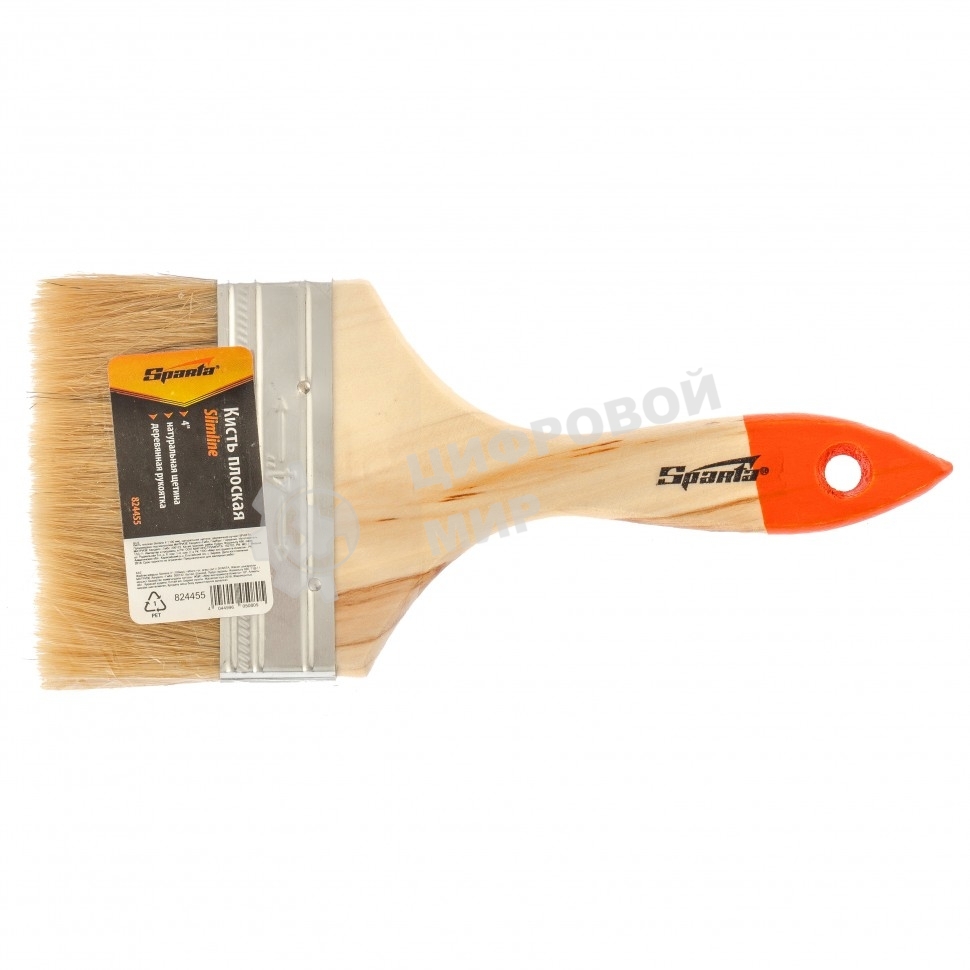 Кисть плоская Sparta 100 мм, натуральная щетина, деревянная рукоятка, для масляных краскок, лаков