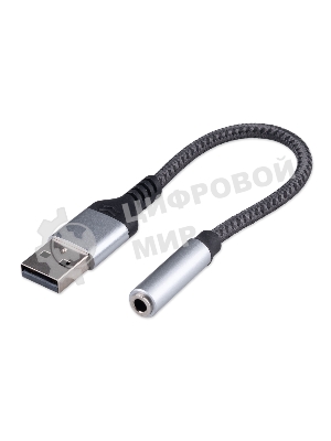 Кабель-переходник AUX Cablexpert CCA-UM3.5F-AL AM/Jack3.5(F), алюминий+нейлон.оплётка, 0.15м, пакет