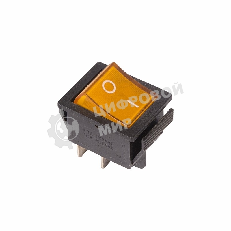 Выключатель клавишный Rexant 250V 16А (4с) ON-OFF желтый с подсветкой