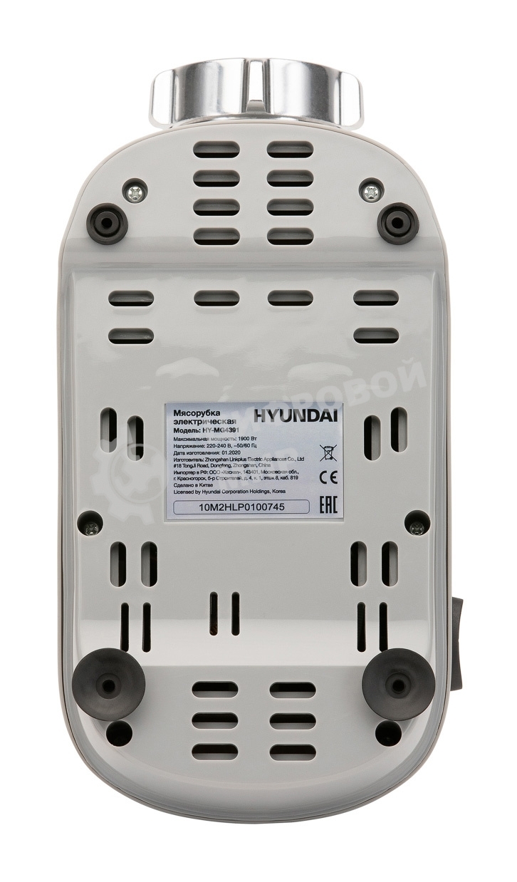Мясорубка электрическая Hyundai HY-MG4391 серый, 1900 Вт, 2.4 кг/мин, реверс, защита от перегрузки, насадки - 4