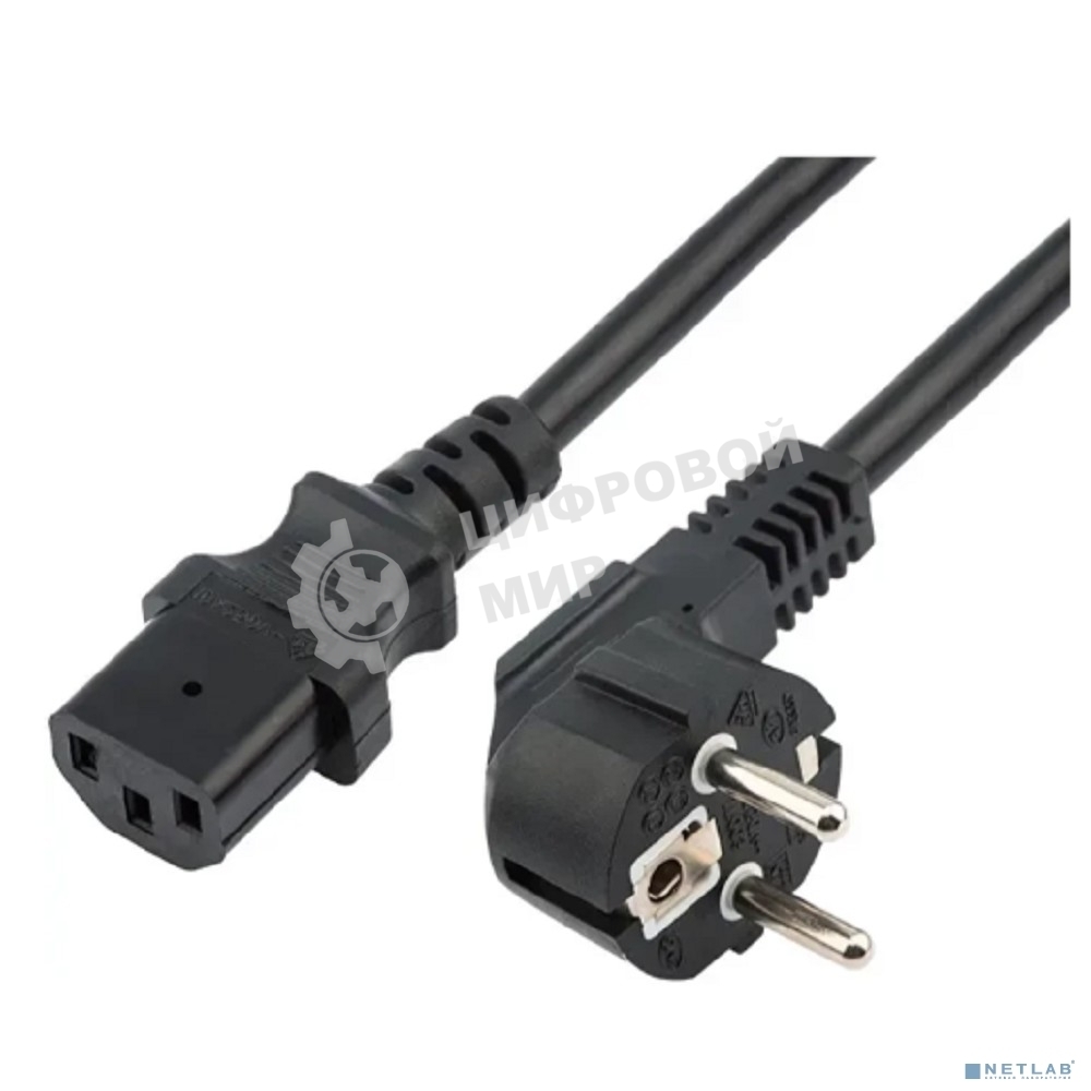 Шнур сетевой Rexant евровилка угловая - евроразъем С13, кабель 3x1,5 мм², длина 0,5 м., черный (PVC пакет)
