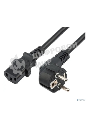 Шнур сетевой Rexant евровилка угловая - евроразъем С13, кабель 3x1,5 мм², длина 0,5 м., черный (PVC пакет)