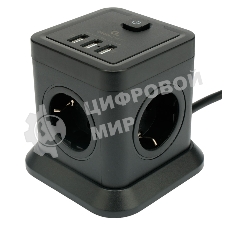 Сетевой фильтр Cablexpert Tower, TWR-4-U3-B-3, 4р, 10А, 3xUSB, 3.1А, 3 м, ур. защиты 2+, черный, коробка