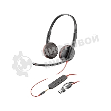 Гарнитура проводная Poly Blackwire 3225 Stereo USB-C Headset +3.5мм Plug +USB-C/A Adapter (Bulk) черный