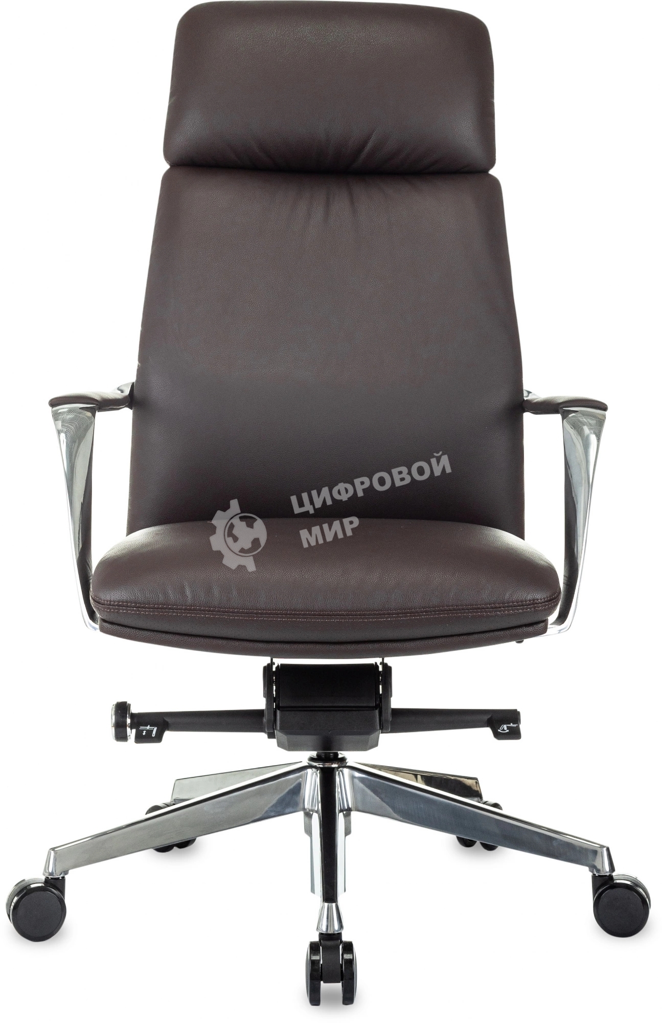 Кресло руководителя Бюрократ VEGA коричневый, кожа, крестов. алюминий