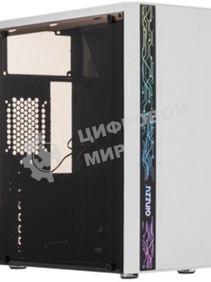 Компьютерный корпус Ginzzu A390 белый Window RGb подсветка 1хUSB 3.0, 2хUSB 2.0, AU