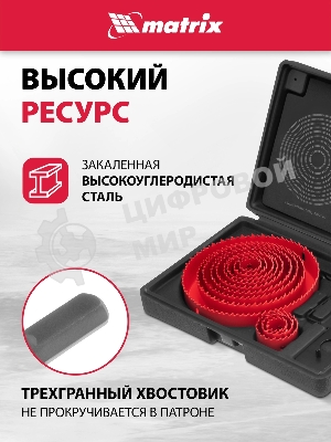 Набор коронок Matrix набор кольцевых пил по дереву 19-127мм 12 предм.