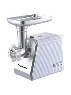 Мясорубка электрическая Sakura SA-6424W белый, 2000 Вт, 3.0 кг/мин, реверс, защита от перегрузки, металлический лоток, насадки - 4