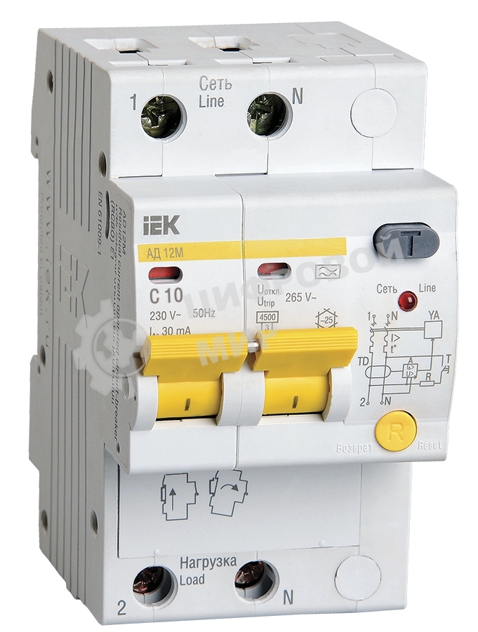 Выключатель автоматический дифференциального тока IEK MAD12-2-010-C-030 АД12М 2Р С10 30мА IEK