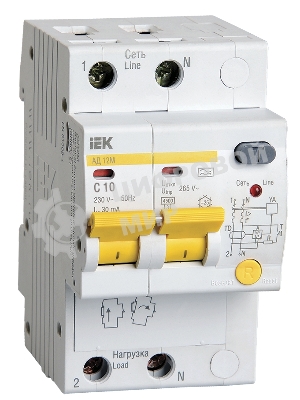 Выключатель автоматический дифференциального тока IEK MAD12-2-010-C-030 АД12М 2Р С10 30мА IEK