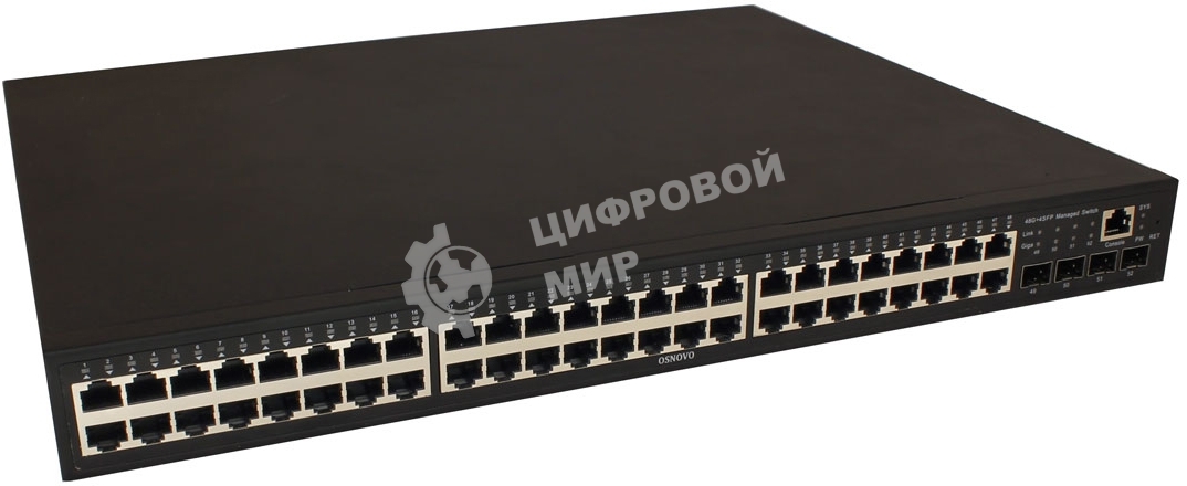 Коммутатор управляемый OSNOVO L2 PoE Gigabit Ethernet на 48 RJ45 PoE + 4*GE SFP, до 30W на порт, суммарно до 800W