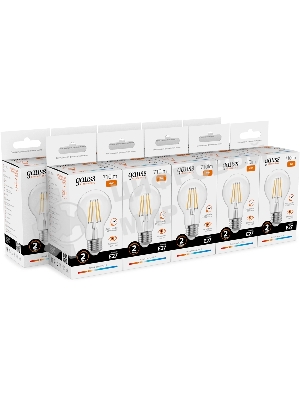 Лампа светодиодная филаментная Gauss Filament 9Вт цок.: E27 груша св. свеч. бел. теп. (упак.: 10 шт)