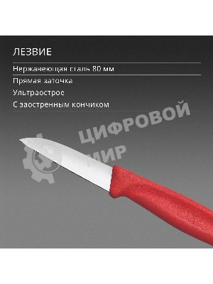 Нож кухонный Victorinox Swiss Classic (6.7301.C1) стальной для чистки овощей и фруктов лезв. 60 мм прямая заточка красный