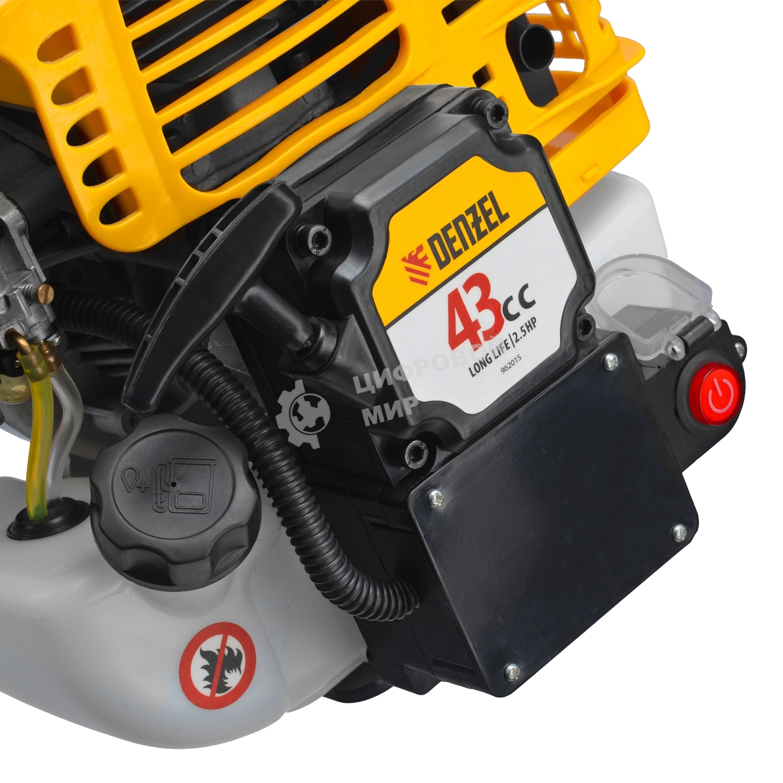 Триммер бензиновый Denzel DT-43E, 43 см3, неразъемная штанга, электростартер, состоит из 2 частей