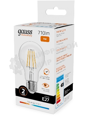 Лампа светодиодная филаментная Gauss Filament 9Вт цок.: E27 груша св. свеч. бел. теп. (упак.: 10 шт)