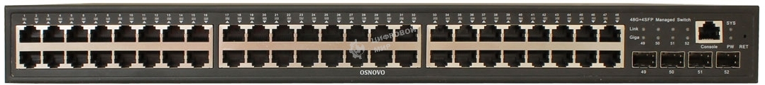 Коммутатор управляемый OSNOVO L2 PoE Gigabit Ethernet на 48 RJ45 PoE + 4*GE SFP, до 30W на порт, суммарно до 800W