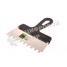 Шпатель из нержавеющей стали Сибртех 200 мм, зуб 10х10 мм, пластмассовая рукоятка