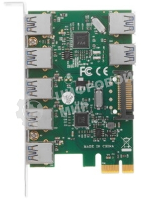Контроллер ExeGate EXE-317 PCI-E 2.0, 5*USB 3.0 ext + 2*USB 3.0 int, разъем доп.питания (OEM)