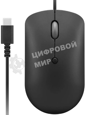 Мышь проводная Lenovo 400 черный, 2400 dpi, USB-C, кнопки - 4