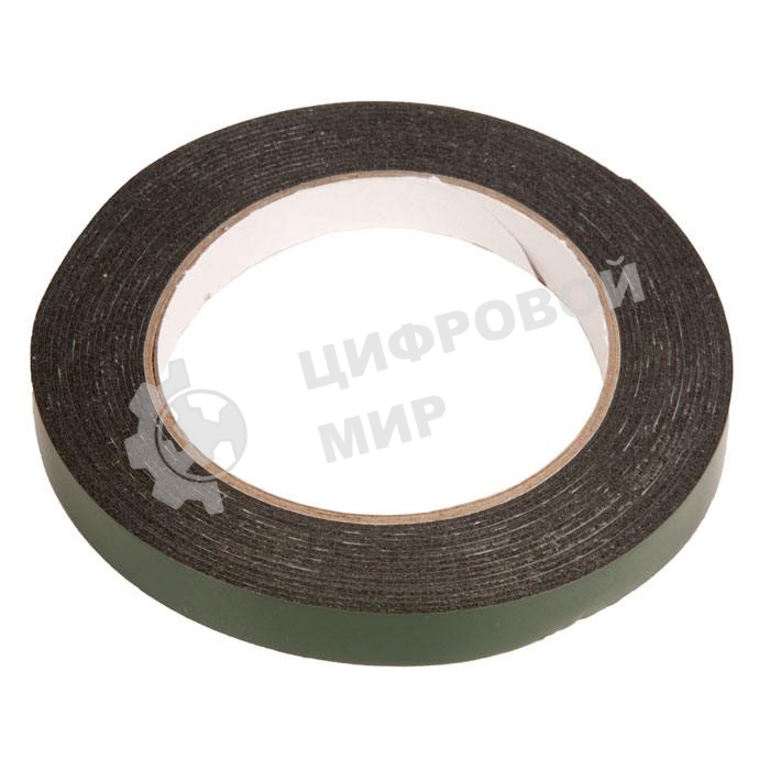 Скотч двусторонний черный вспененный с зеленой защитной лентой толщина 1мм, ширина 12мм длина 5м