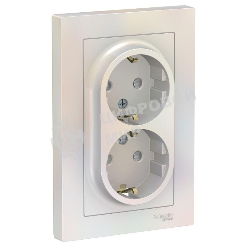 Розетка 2-м СП AtlasDesign 16А IP20 с заземл. защ. шторки в сборе жемчуж. SchE ATN000426