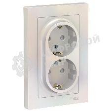 Розетка 2-м СП AtlasDesign 16А IP20 с заземл. защ. шторки в сборе жемчуж. SchE ATN000426