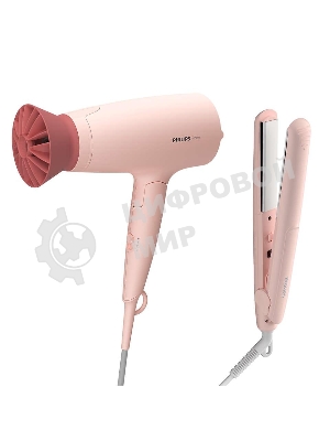 Набор для укладки волос Фен Philips BHP398/00 розовый, 1600 Вт, компактный + выпрямитель