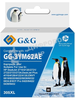 Картридж струйный G&G GG-3YM62AE 305XL черный (4мл) для HP DeskJet 2320/2710/2720