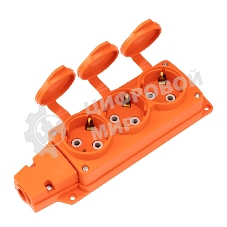 Розетка (колодка) Rexant влагозащищенная с крышкой 3 гнезда COMPACT, с/з, 16А, IP54, каучук, оранжевый