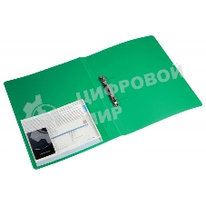 Папка на 2-х кольцах Бюрократ -0818/2RGRN A4, пластик, 0.7мм корешок 18мм, внутренний и торцевой карман, зеленый