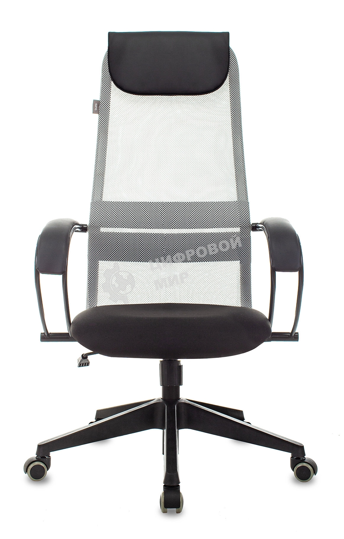 Кресло руководителя Бюрократ CH-607 TW-02 светло-серый, сиденье черный, сетка/ткань, с подголов. крестовина пластик