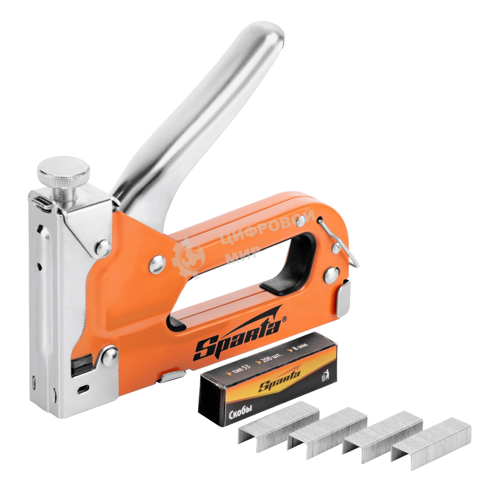 Степлер Sparta мебельный регулируемый со скобами 200 шт тип скобы №53 4-14 мм