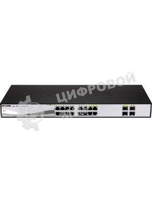 Коммутатор настраиваемый L2 коммутатор, 16х1000Base-T, 4хCombo 1000Base-T/SFP, упрощенный интерфейс CLI