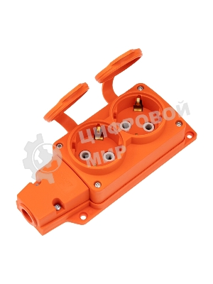 Розетка (колодка) Rexant влагозащищенная с крышкой 2 гнезда COMPACT, с/з, 16А, IP54, каучук, оранжевый