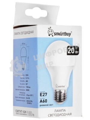 Светодиодная (LED) Лампа Smartbuy-A60-20W/4000/E27 (SBL-A60-20-40K-E27)