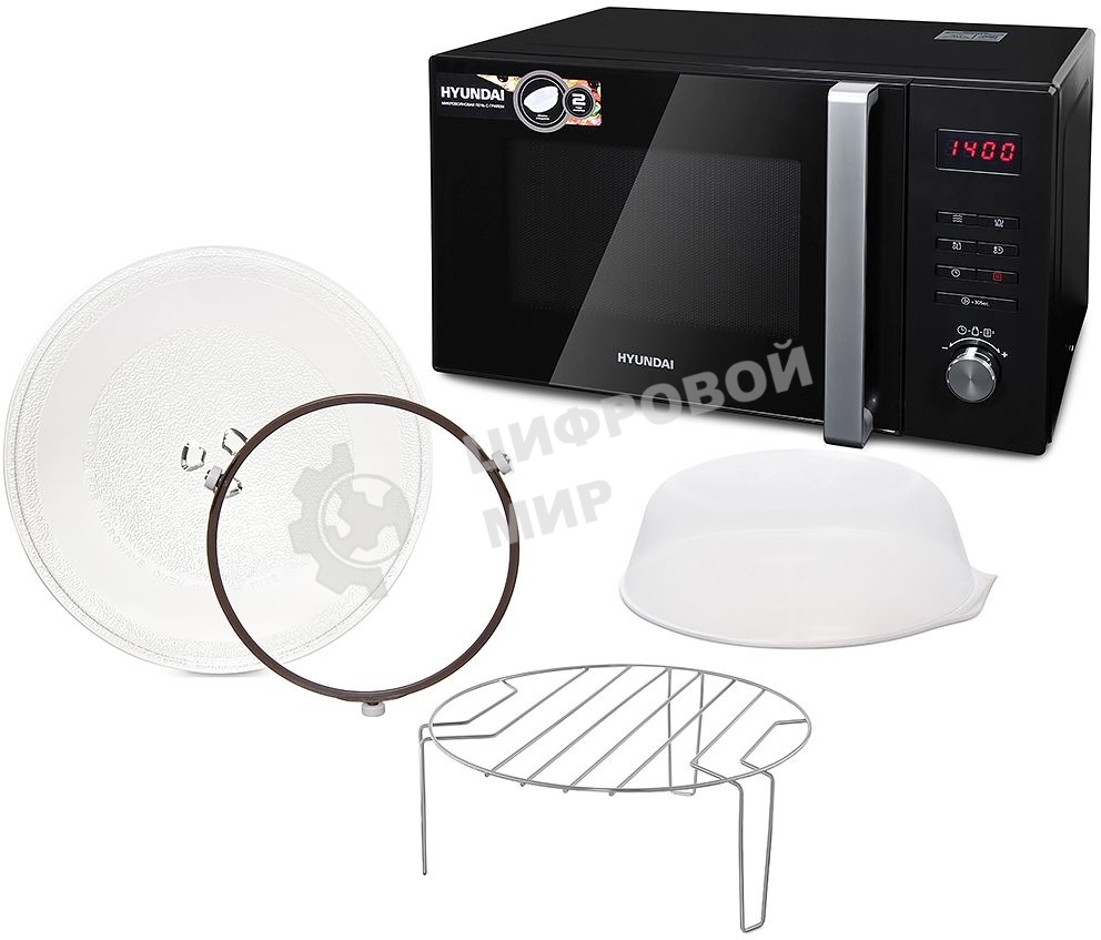 Микроволновая печь Hyundai HYM-M2062 черный, 23 л, 800 Вт, переключатели - кнопки, поворотный механизм