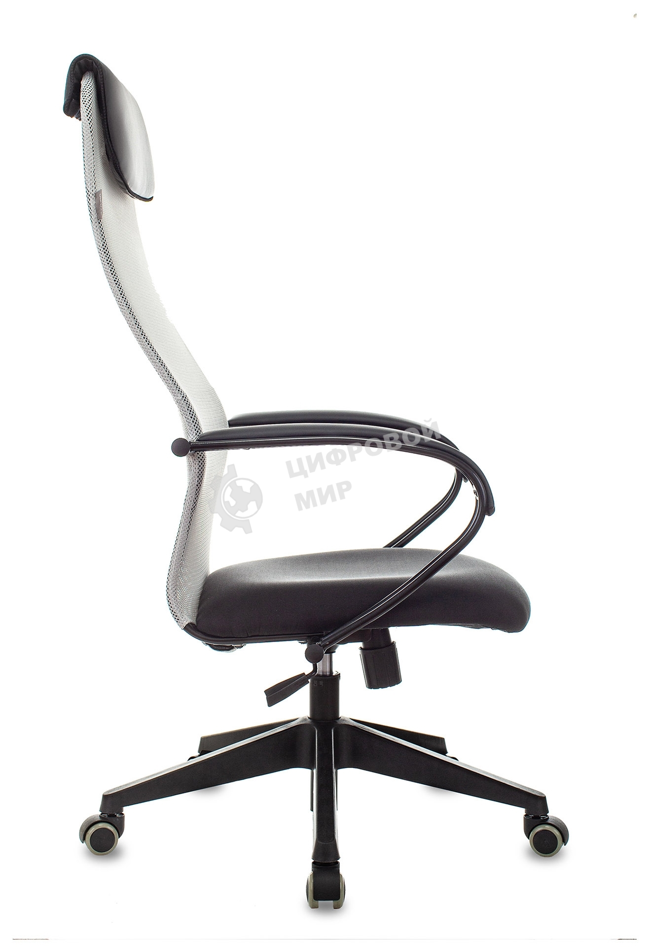 Кресло руководителя Бюрократ CH-607 TW-02 светло-серый, сиденье черный, сетка/ткань, с подголов. крестовина пластик