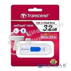 Флешка USB Transcend JetFlash 790 (TS32GJF790W), 32Gb, USB 3.0, R/W 90/40, белый/синий