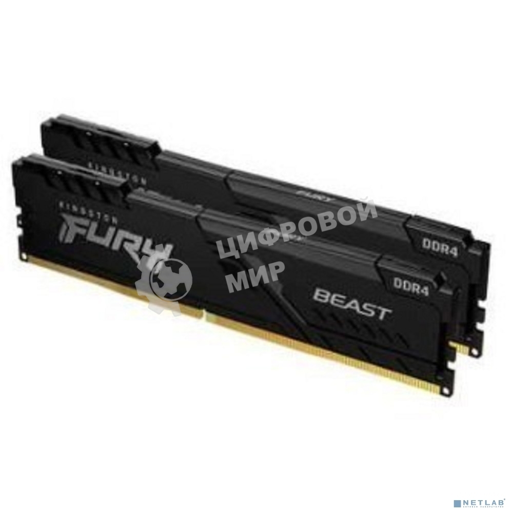 Оперативная память Kingston Fury Beast, DDR4, 16GB (2x8GB), 3600MHz, CL17, DIMM, с радиаторами, черный
