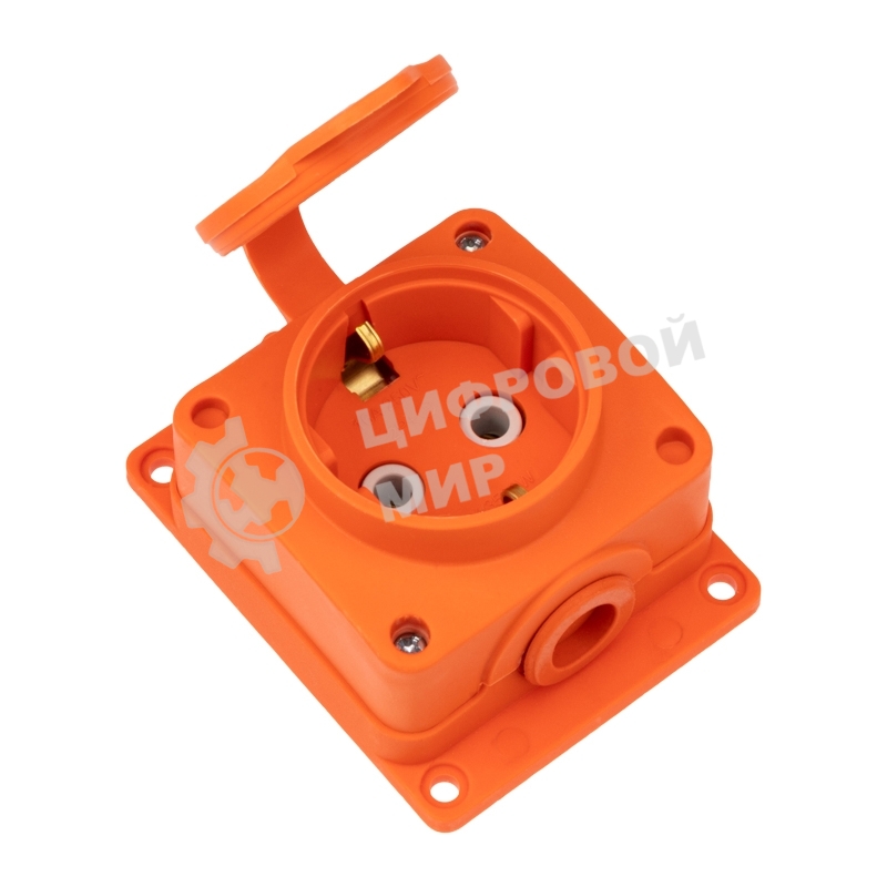 Розетка (колодка) Rexant влагозащищенная с крышкой 1 гнездо COMPACT, с/3, 16А, IP54, каучук, оранжевый