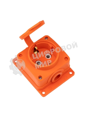 Розетка (колодка) Rexant влагозащищенная с крышкой 1 гнездо COMPACT, с/3, 16А, IP54, каучук, оранжевый