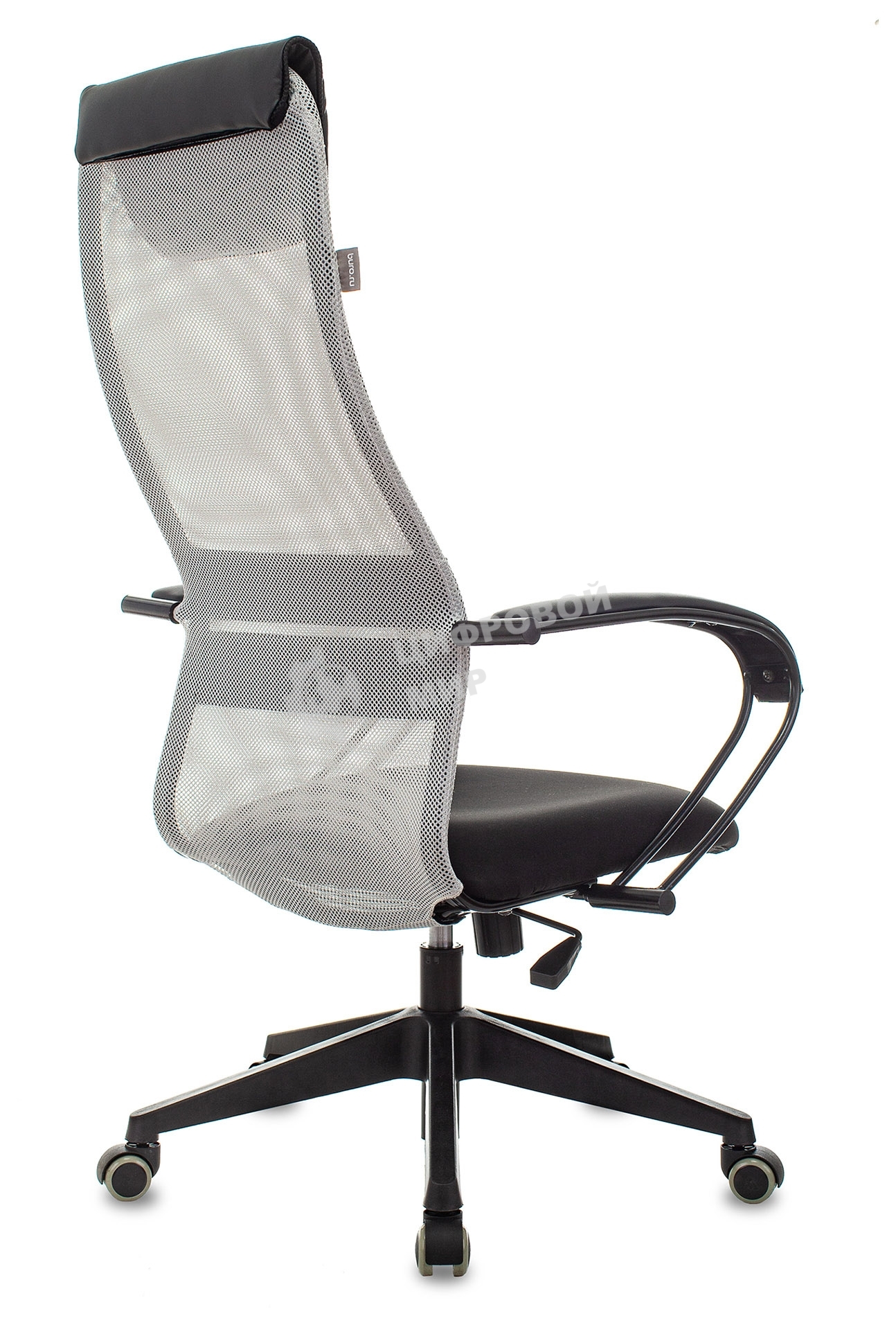 Кресло руководителя Бюрократ CH-607 TW-02 светло-серый, сиденье черный, сетка/ткань, с подголов. крестовина пластик
