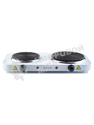 Плитка Galaxy Line GL 3002, белый, электрическая, 2500 Вт (1000Вт+1500Вт), 2 закрытых нагревательных элемента, макс. нагрузка 10 кг, диаметр нагрев. элементов 155 и 185 мм, металлический корпус покрыт эмалью, плавная регулировка температуры нагрева, 2 индикатора работы